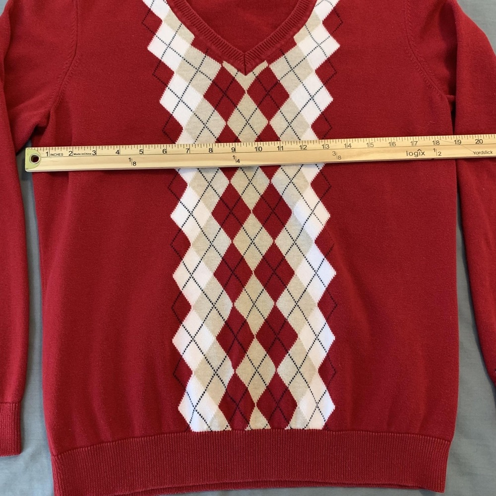 Tommy Hilfiger Sweater‎ Woman's XL Red Argyle V Neck Pima Cotton Pullover Preppy - Picture 4 of 7